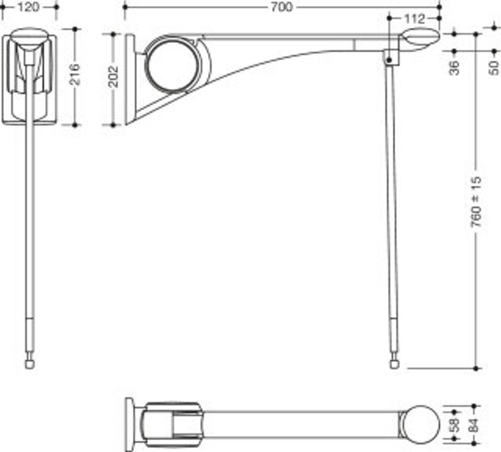HEWI 802.50.45760 GU SK-Griff Premium,700, m.Bodenstütze