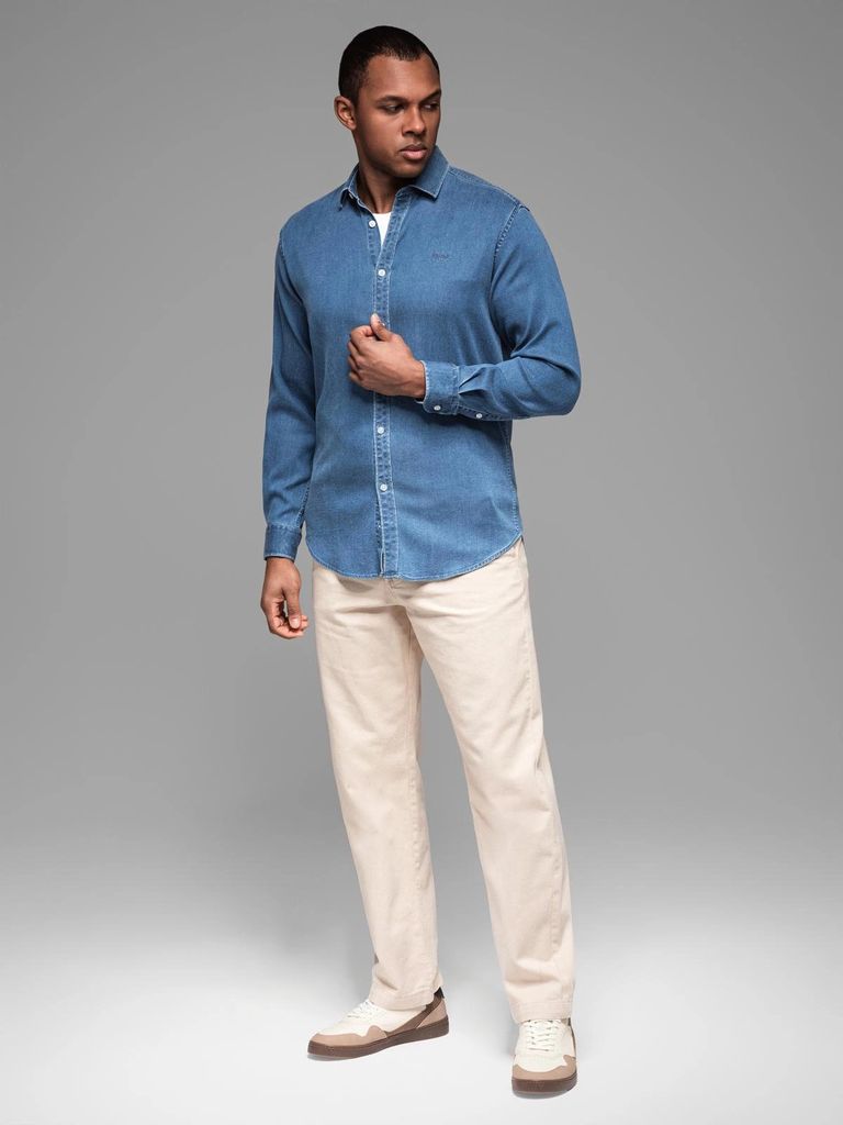 Ombre Clothing Herren Jeanshemd Temetiu Blau M