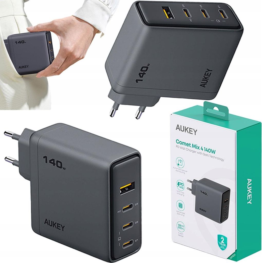 ŁADOWARKA SIECIOWA AUKEY podróżna kompaktowa 140W 1x USB-A Zdjęcie produktu 