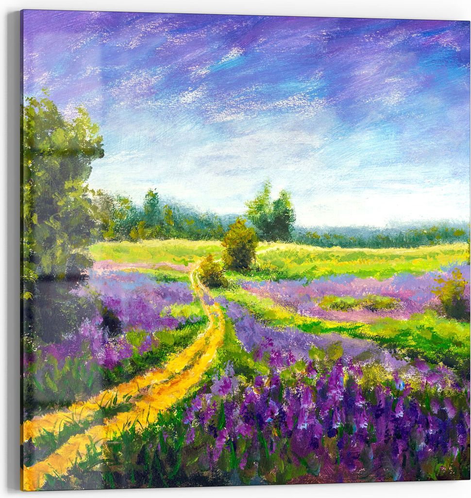 DEQORI Glasbild Acryl 50x50 cm 'Wiese mit Gladiolen' Wandbild Bild modern Deko