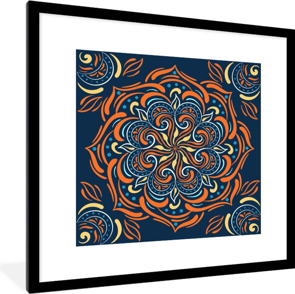 MuchoWow MuchoWow Gerahmtes Poster Mandala - Orange - Muster 40x40 cm - Poster mit zchwarzem Bilderrahmen - Poster - Plakat im Rahmen