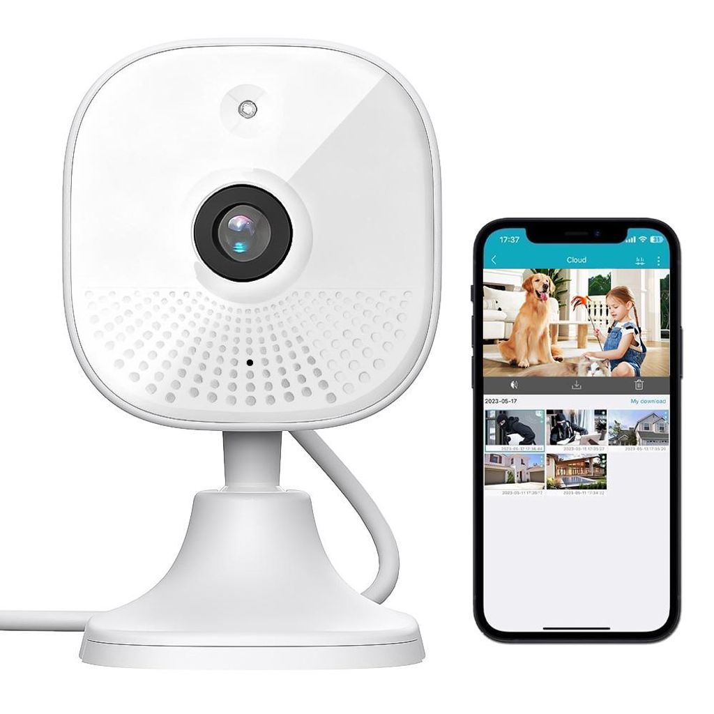 2K Überwachungskamera Innen, WLAN Indoor Kamera IR-Nachtsicht, Hundekamera mit App, 2-Wege-Audio, Sirene, SD&Cloud-Speicher, für Baby&Haustiere