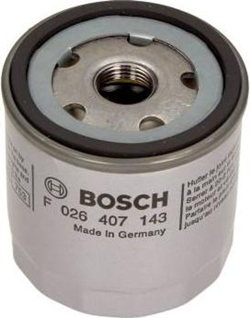 A close-up studio shot of a Bosch oil filter.