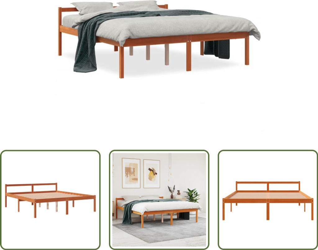 The Living Store Seniorenbett Wachsbraun 160x200 cm Massivholz Kiefer