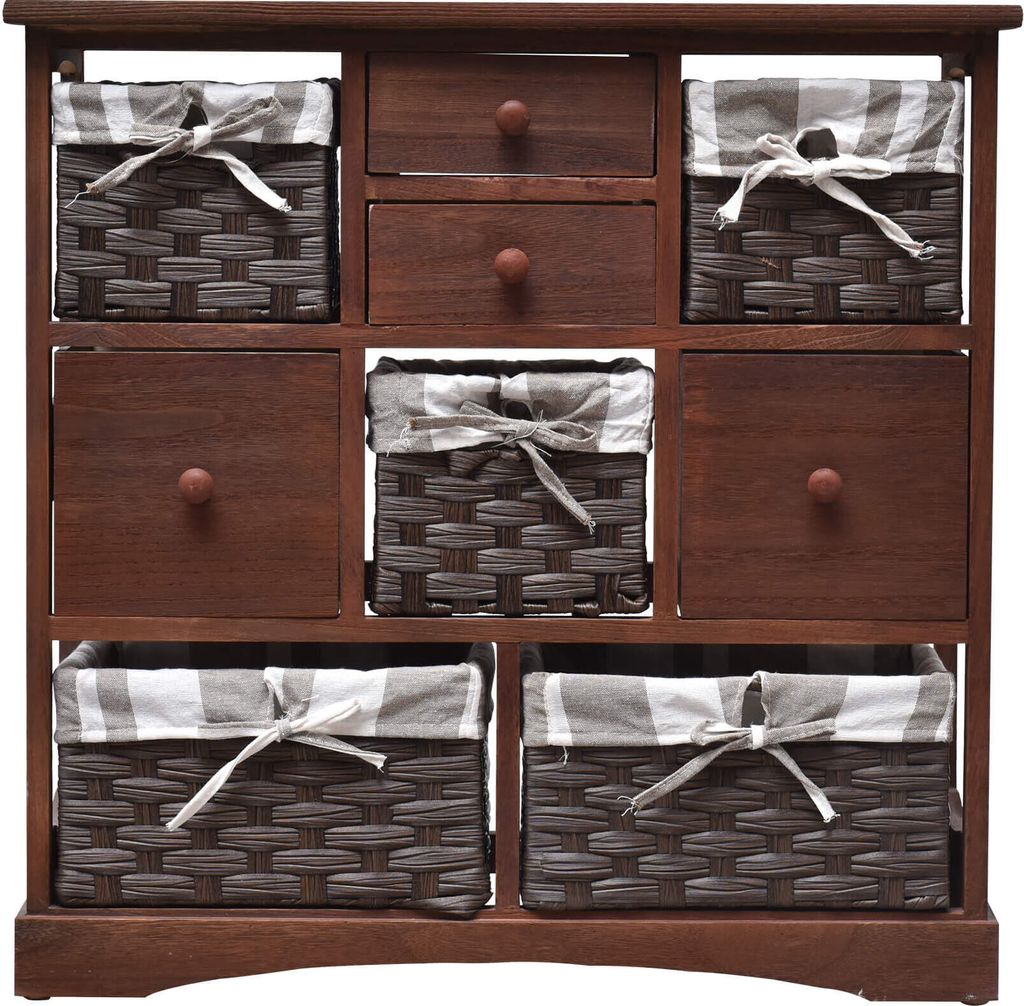 Rebecca Mobili Kommode mit 9 Schubladen aus Holz und Stoff, braun