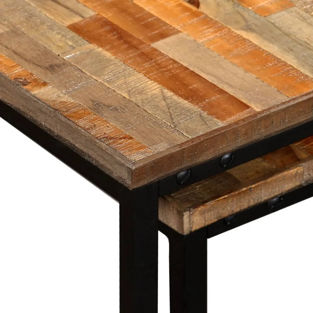 Table basse double en teck massif recyclé avec finition artisanale - 6