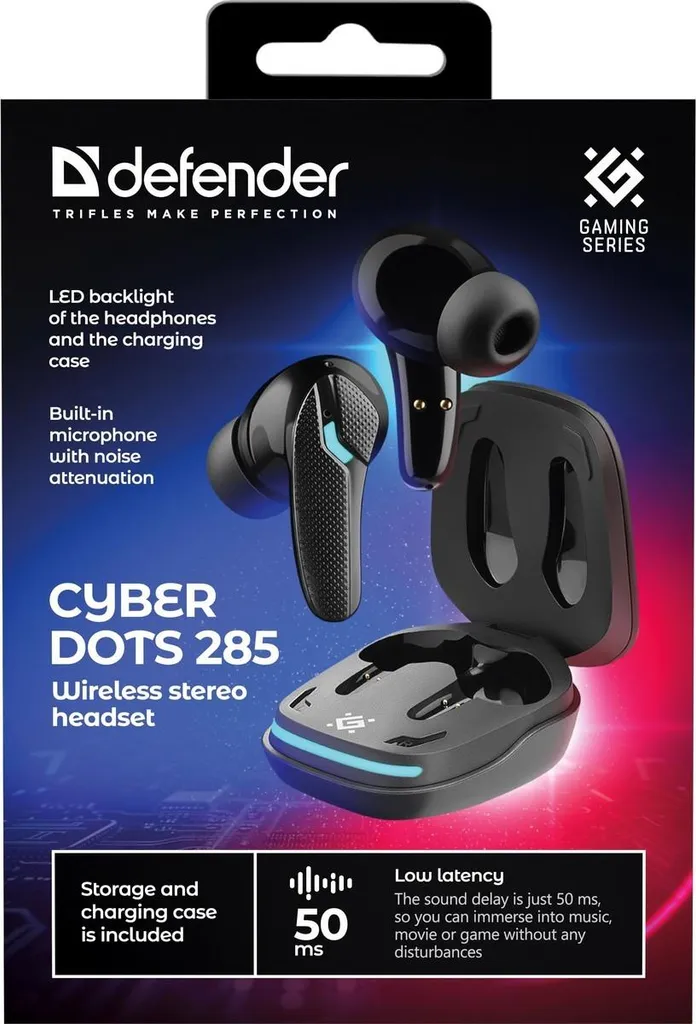 Casque Bluetooth Defender CyberDots 285 Noir avec Micro et Low Latency