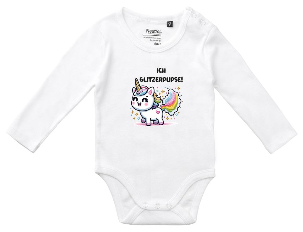 Huuraa Baby Body Ich Glitzerpupse Einhorn 68 White Baumwolle Fairtrade Langarmbody Geschenkidee