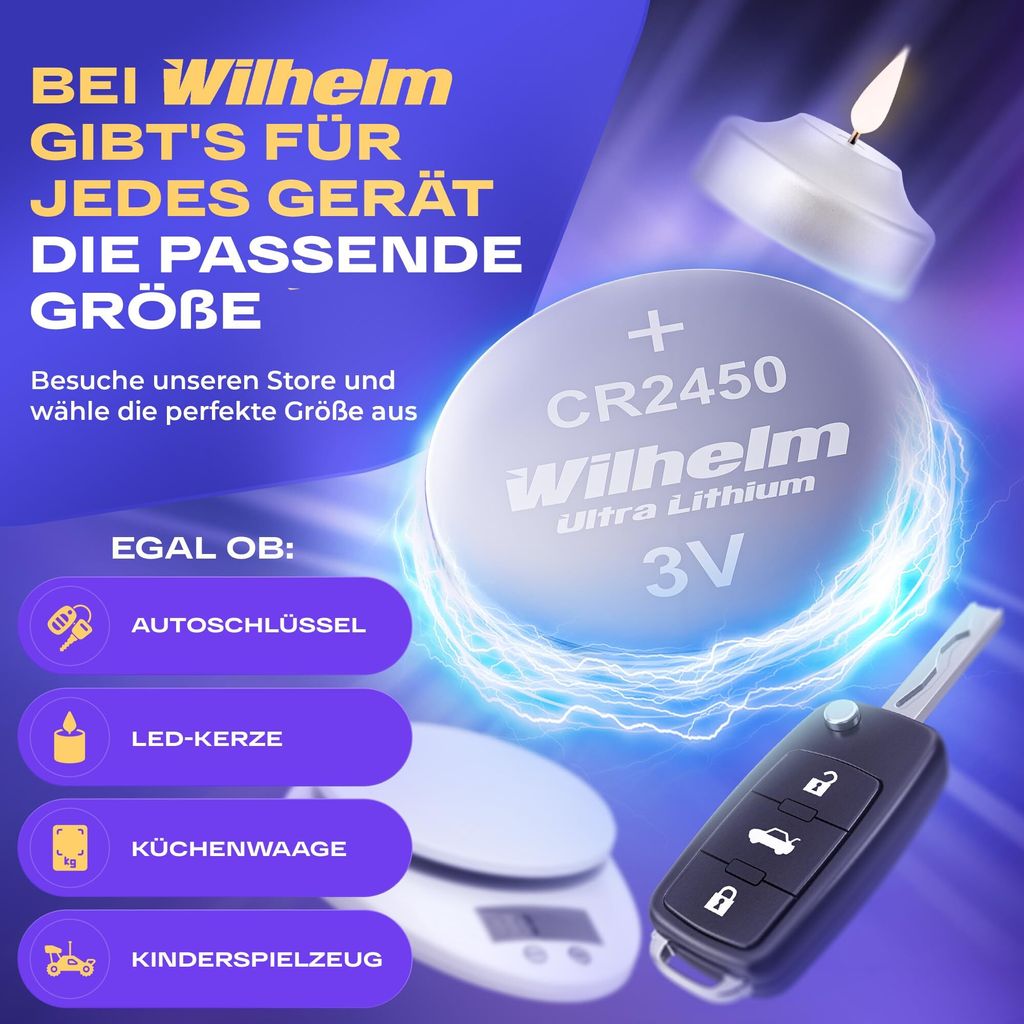 20 x CR2450 Wilhelm Lithium Knopfzelle 3V 600mAh Produktbild 4