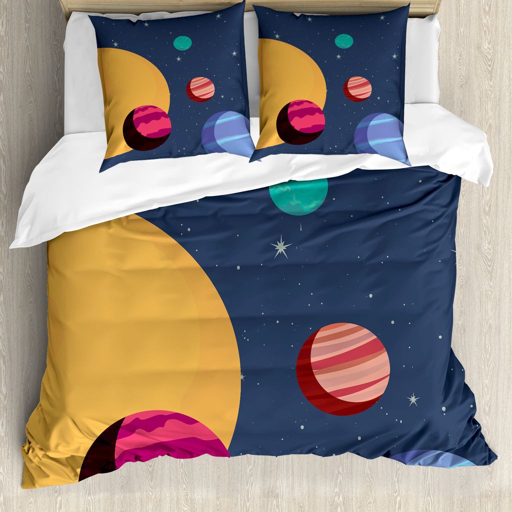 ABAKUHAUS Astronomie Bettbezug Set für Einzelbetten, Cartoon Bunte Planeten, Milbensicher Allergiker geeignet mit Kissenbezug, 200 cm x 200 cm - 8...