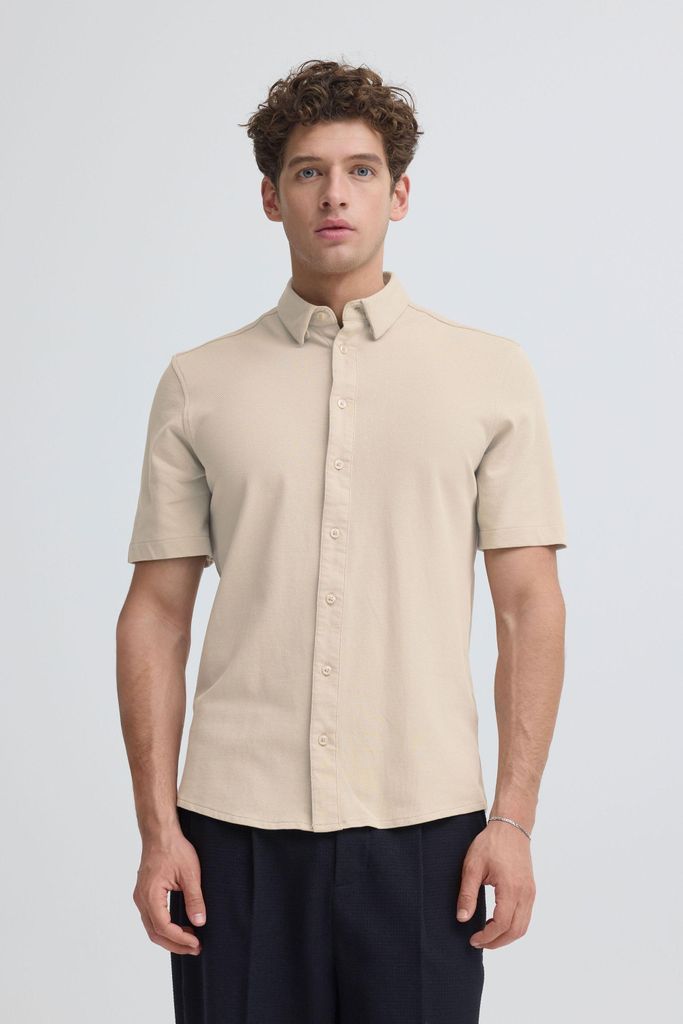 Casual Friday CFFOLKE piquet Herren Kurzarmhemd Hemd Herrenhemd Baumwollmischung slim fit