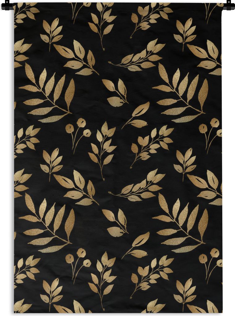 MuchoWow Wandteppich Wandbehang Muster - Blätter - Gold 60x90 cm Tapisserie Dekoration Wandtuch - Foto-Teppich - Abwaschbar