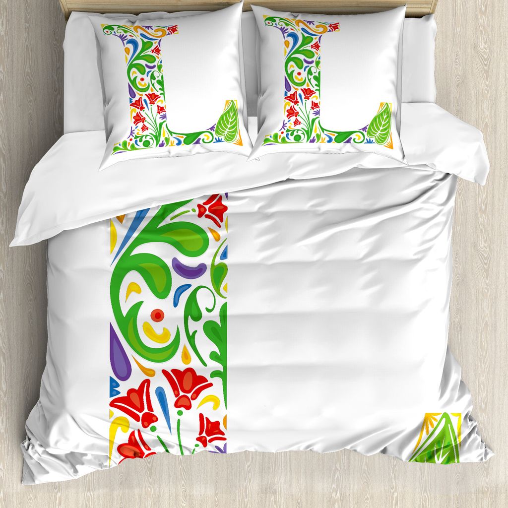 ABAKUHAUS Buchstabe L Bettbezug, Blatt Blüte, Milbensicher Allergiker geeignet mit Kissenbezügen, 155 cm x 220 cm - 80 x 80 cm, Mehrfarbig