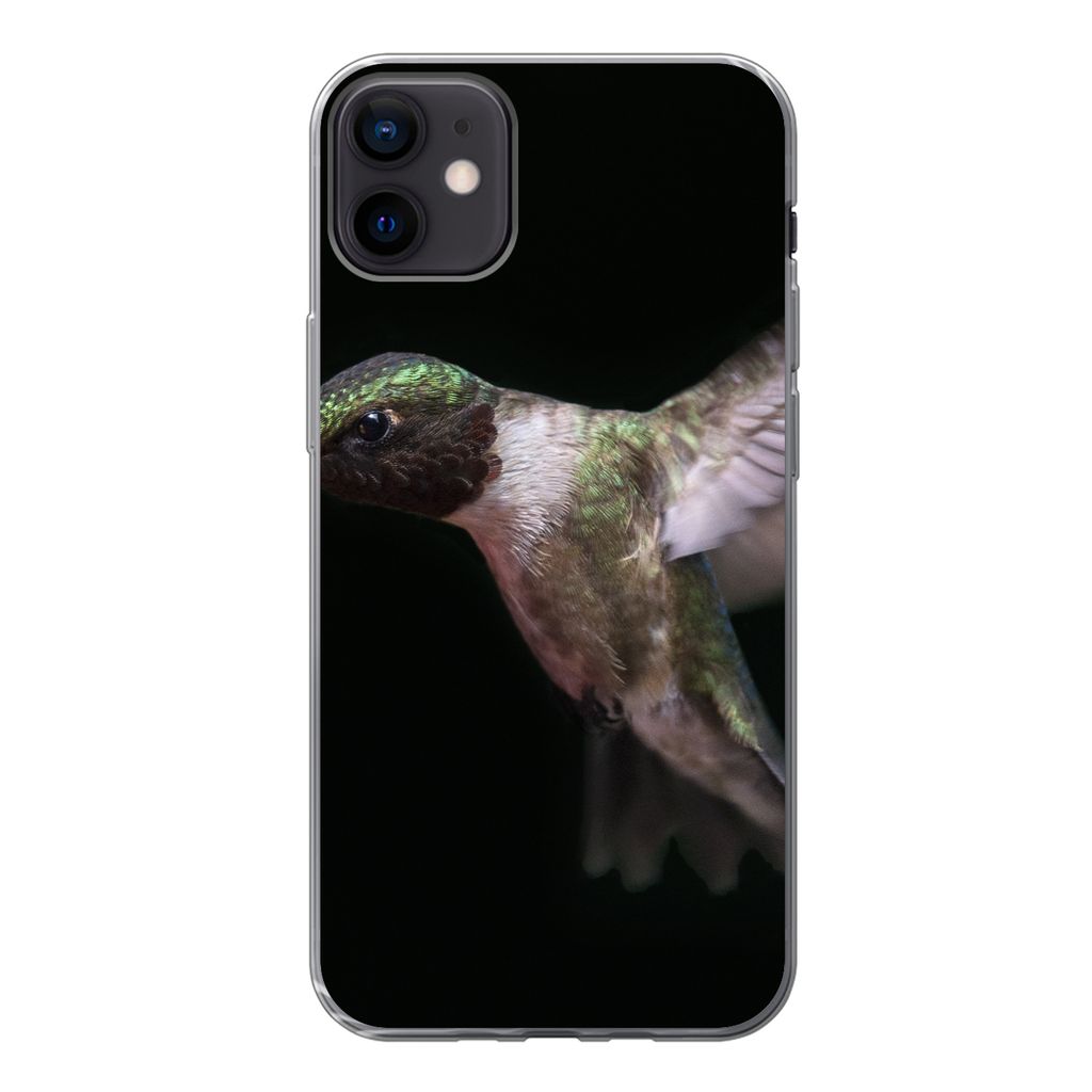 MuchoWow Handyhülle Schutzhülle Hülle für iPhone 12 mini Rubinkehl-Kolibri auf schwarzem Hintergrund Silikon Softcase Handy Hülle