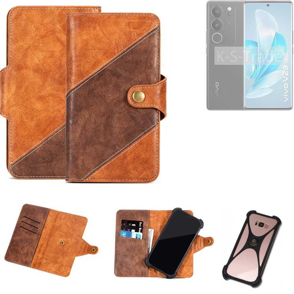 K-S-Trade Handyhülle Schutzhülle Bookstyle Case Wallet-Case kompatibel mit Vivo V29 Cover Klapphülle Kantenschutz Smartphone dunkelbraun braun 1x