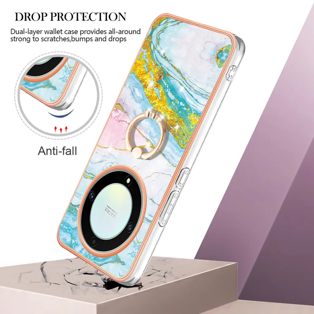 Custodia Marble per Honor X9a/Magic5 Lite, custodia protettiva in silicone TPU con supporto ad anello blu - 2