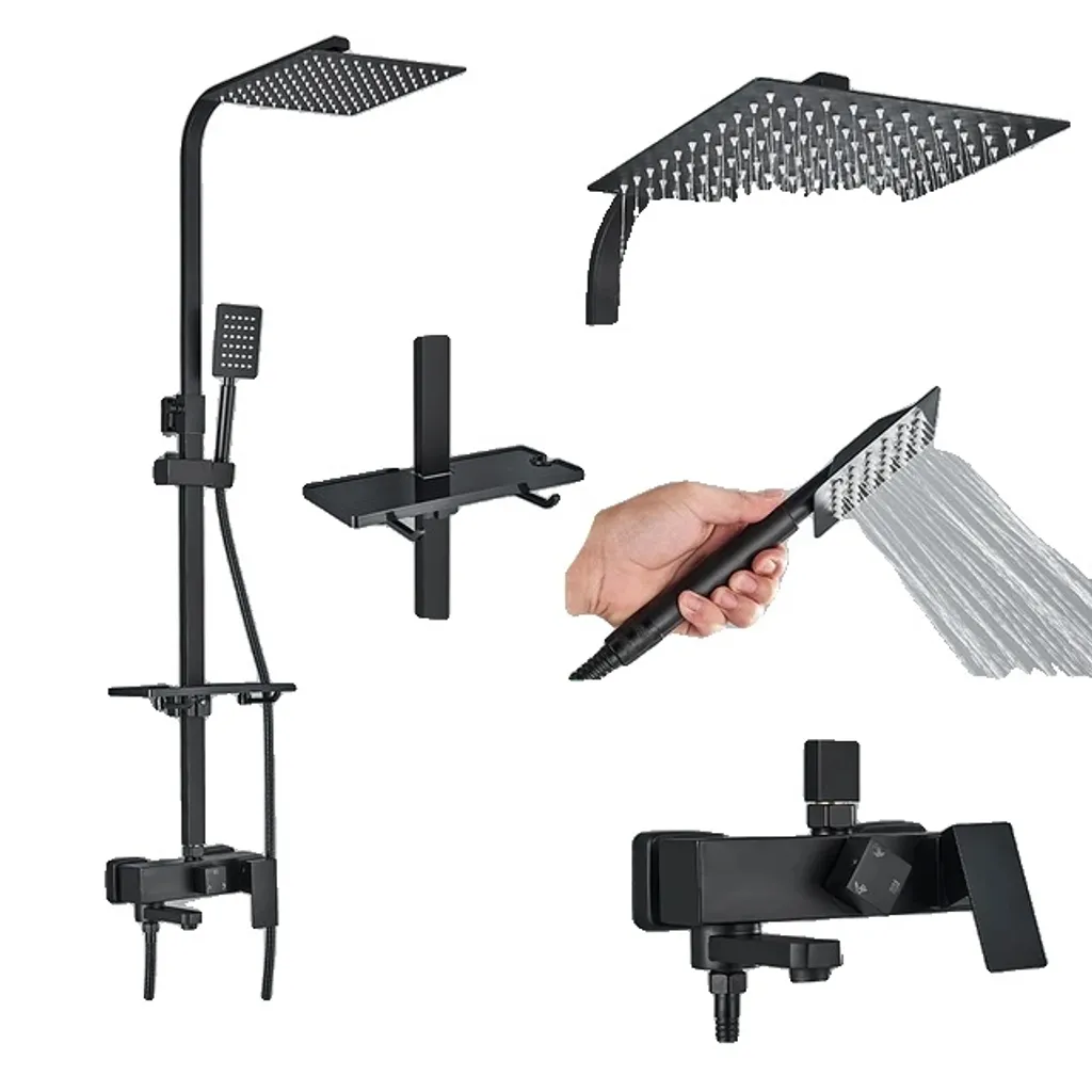 Kit Rubinetteria Doccia Nero 10 Pollici - Montaggio Parete Alta Qualità