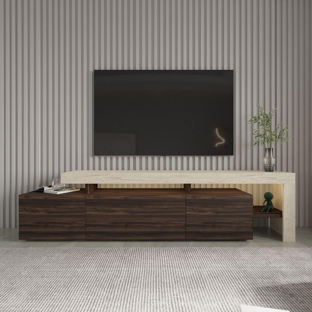 Skye Decor, Moderne TV-Bank 192 cm, Travertin & Walnuss, Produktbild 