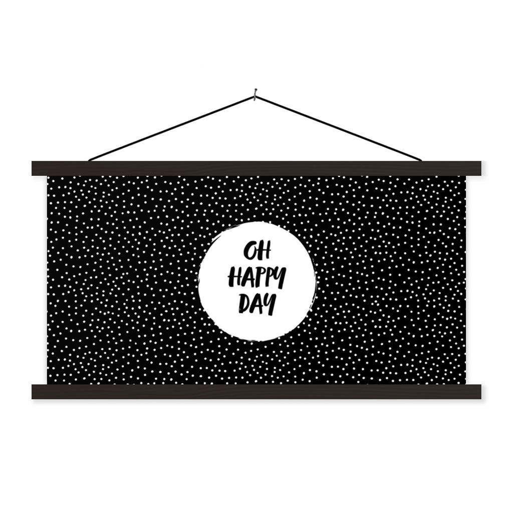 MuchoWow Textilposter Zitate - Text - Oh happy day - Glück 150x75 cm mit schwarzem Rahmen - Posterleiste