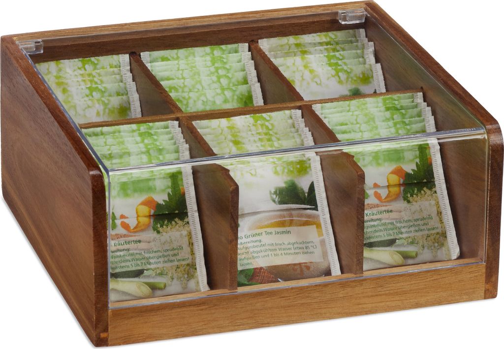 relaxdays Teebox Holz mit 6 Fächern Produktbild 