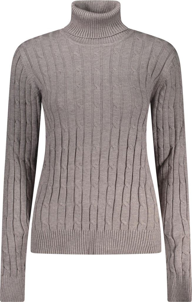 Grauer Damenpullover mit Rollkragen und Zopfmuster – Stil von 1963