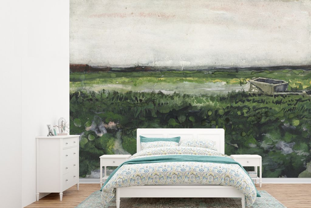 MuchoWow Fototapete für Wohnzimmer oder Schlafzimmer Wandtapete Vinyl Motivtapete Landschaft mit Schubkarre - Vincent van Gogh - 330x240 cm - Vi...