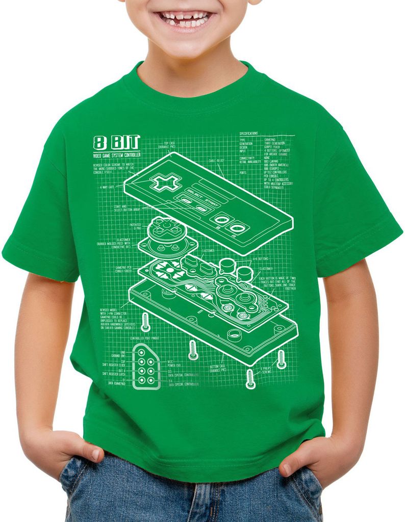 style3 8-Bit Controller Blaupause Kinder T-Shirt classic 8-Bit mario