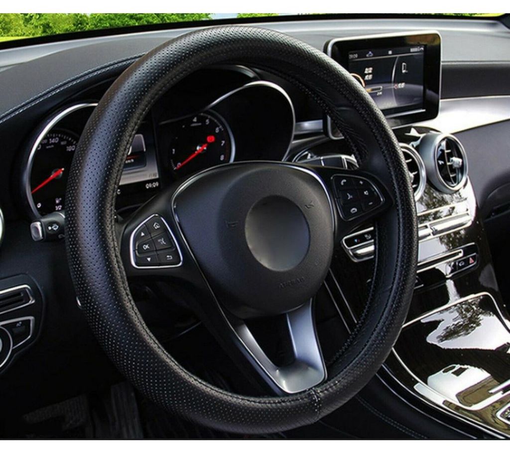Universeller perforierter atmungsaktiver Lenkradbezug, schwarz, Kunstleder, für Auto, Bus, Jeep, SUV