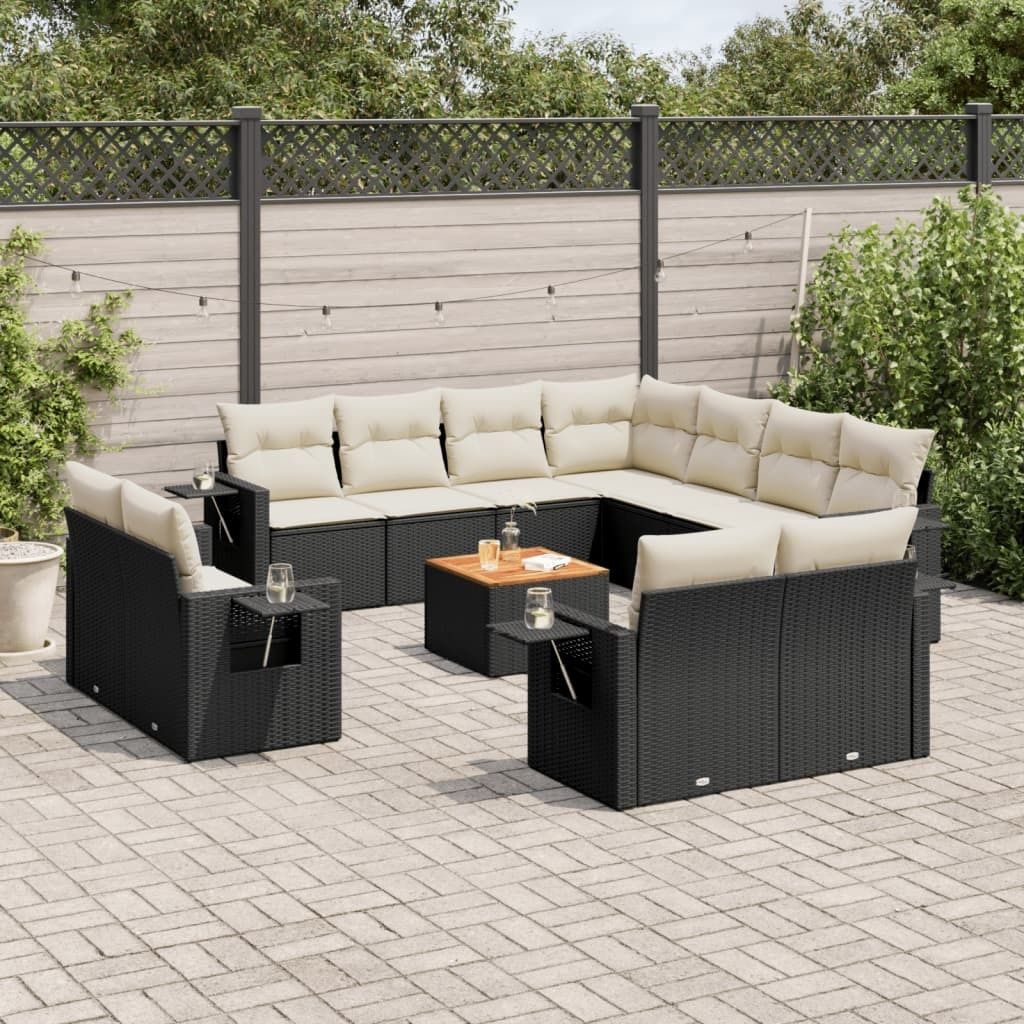 Maison Exclusive - 12-tlg. Garten-Sofagarnitur mit Kissen Schwarz Poly Rattan