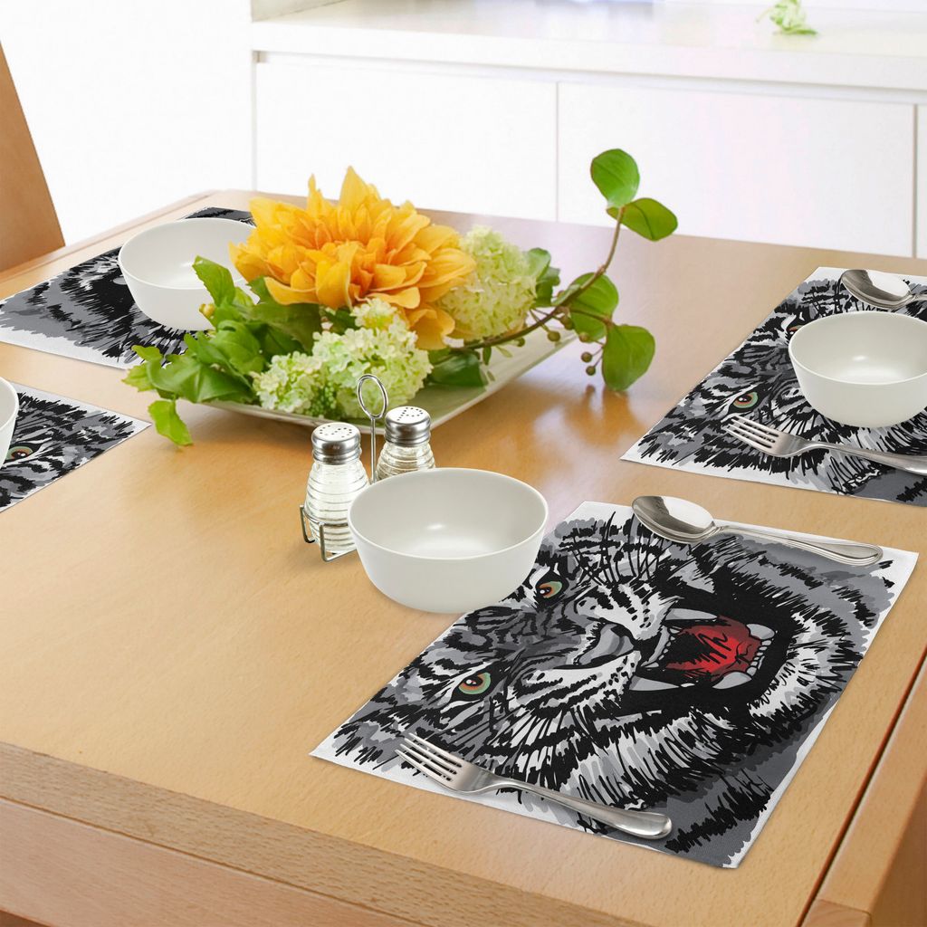 ABAKUHAUS Safari Platzmatten, Illustration von Charismatischer Tiger-Territorial Predator Power mit Mustern, Tiscjdeco aus Farbfesten Stoff für da...