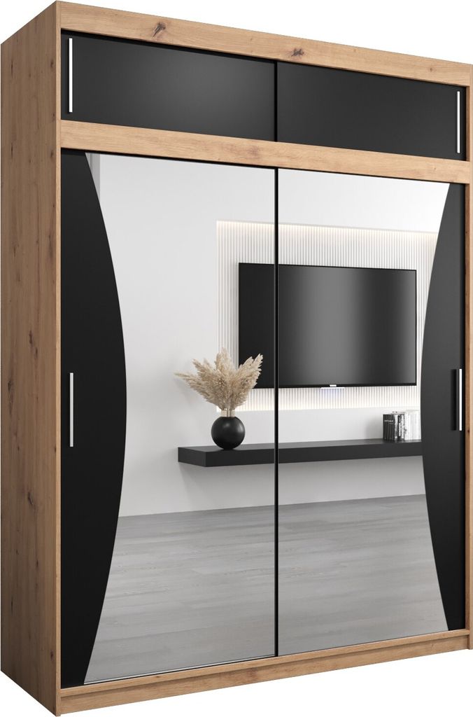 Kleiderschrank, Schiebetürenschrank Schlafzimmer, Schrank mit Spiegel MONACO 180 mit Aufsatz, Höhe 240 cm