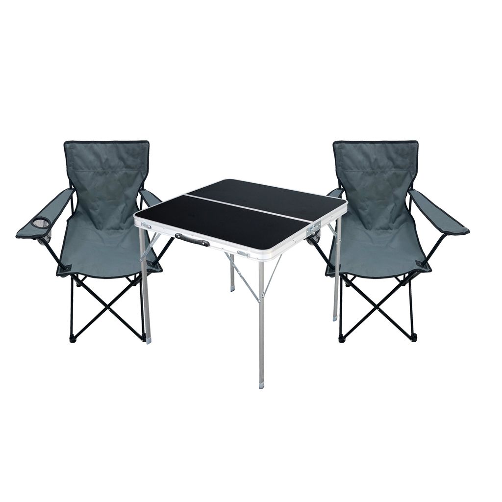 3-teiliges Campingmöbel Set Tisch schwarz + Campingstühle mit Tasche