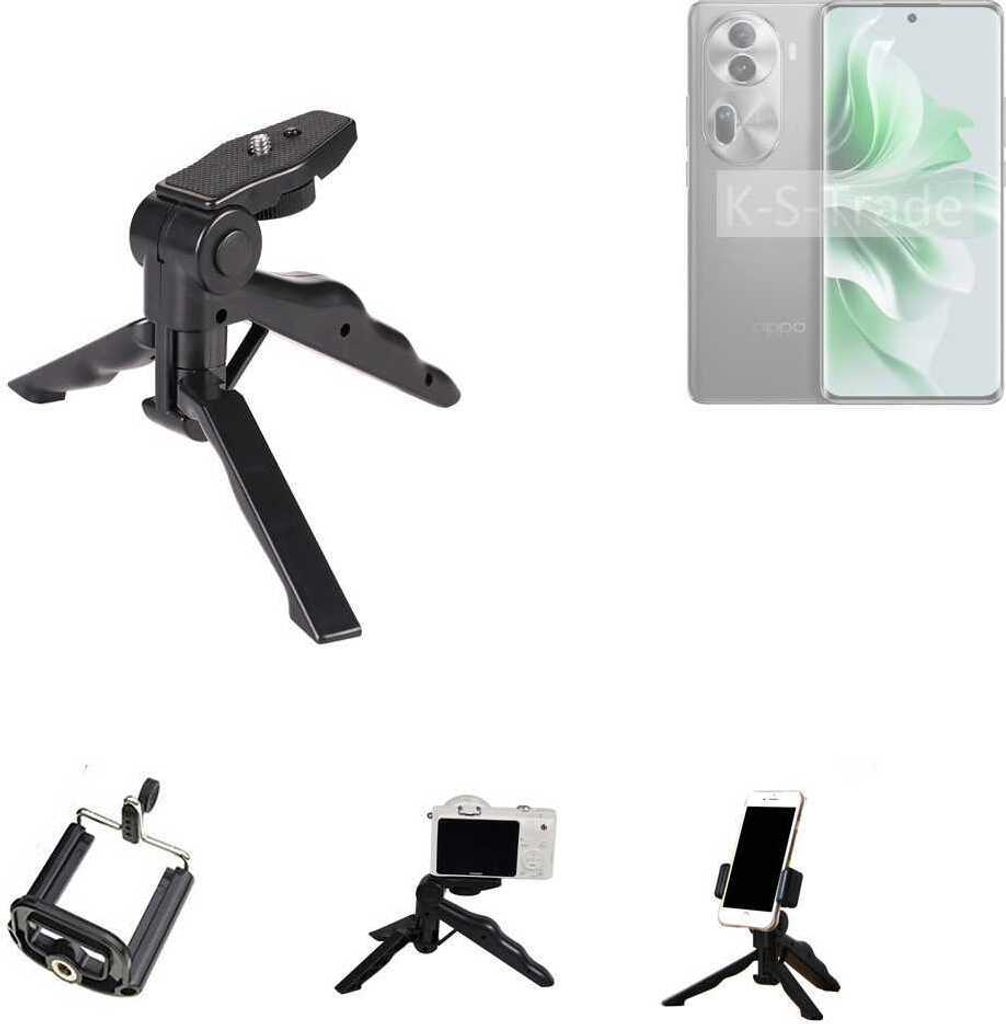 K-S-Trade Stativ Tisch-Ständer Dreibein Handy-Stativ Ständer kompatibel mit Oppo Reno11 Pro Mini-Stativ Smartphone Tripod Handy-Stativ aus Plastik