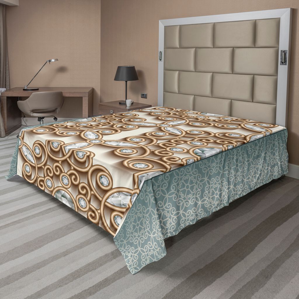 ABAKUHAUS Diamant Bettlaken, Vintage Gold Variirende Linien Ornament Mit Über Damaris Retro Style Boho Druck, weiches bequemes oberes Bettlaken f...