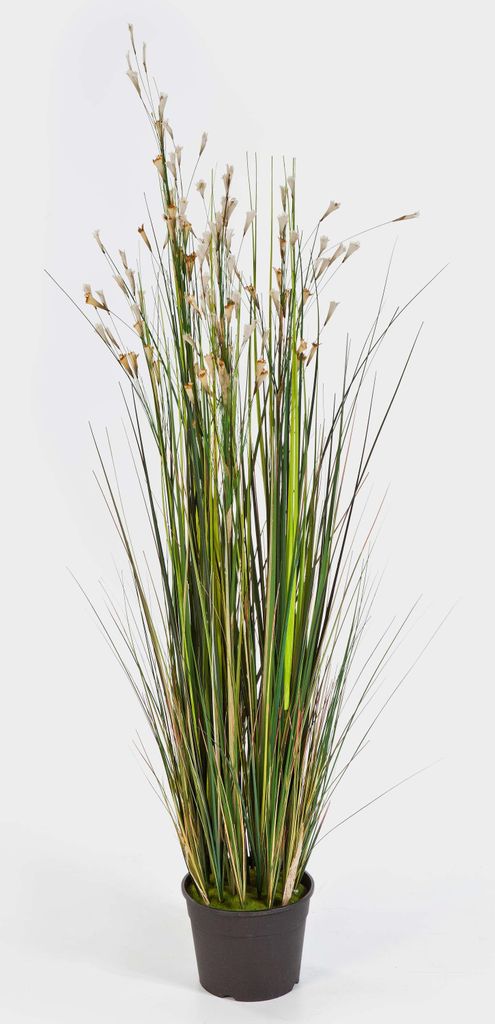 artplants.de Künstliches Gras, 115 weiß Blüten, 700 Halmen, 120cm - Deko Grasbündel - Kunstgras