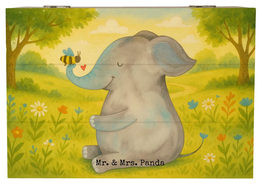 Mr. & Mrs. Panda Holzkiste Elefant Biene Design 22 x 15 cm - Weiß - Geschenk, Schatzkiste, fotobox, Truhe, Lustige Sprüche, schatztruhe, Jahresta...