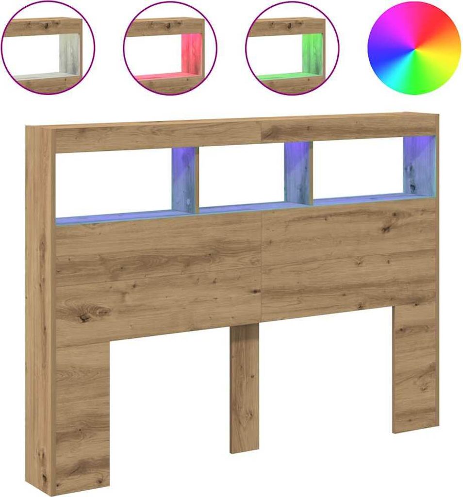 vidaXL Tête de lit LED avec étagères Chêne Artisan Image du produit 