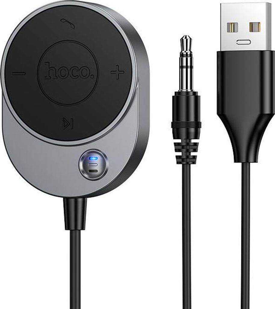 Drahtloser Auto-Empfänger Hoco AUX Bluetooth mit 3,5-mm-Klinkenkabel, E150, metallgrau