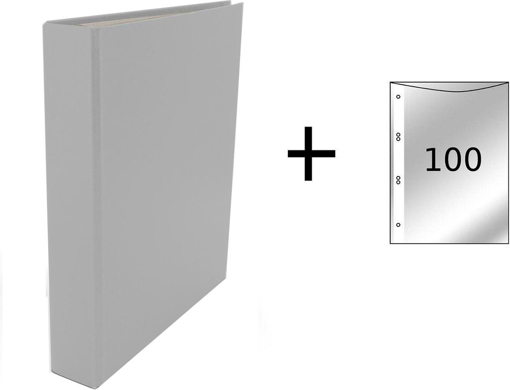 Ringbuch / DIN A5 / 2-Ring Ordner / Farbe: grau + 100 Prospekthüllen