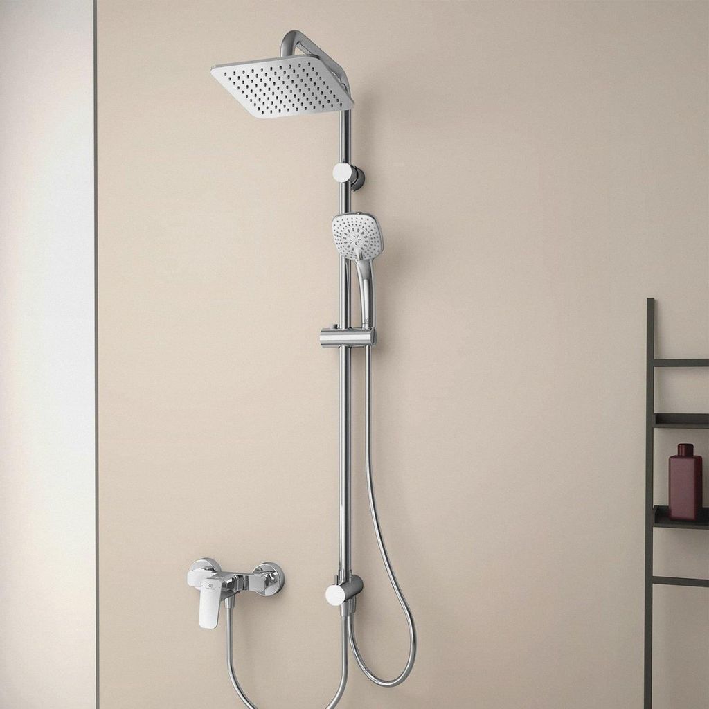 A5862AA Idealrain Cube Duschsystem für Aufputz-Armatur mit 3-Funktions-Handbrause 10x10 cm und Regenbrause 20x20 cm – Brauseschlauch 175 cm – ...