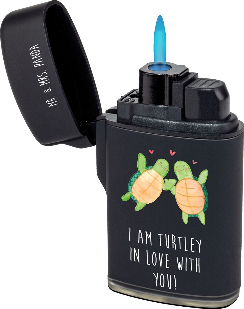 Mr. & Mrs. Panda Feuerzeug Schildkröten Paar - Schwarz - Geschenk, Freund, Feuerzeuge, sturmfeuerzeug, Mitbringsel, Hochzeitstag, Zünder, für Fr...