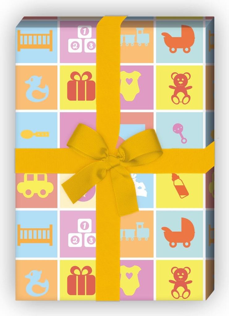 Baby Geschenkpapier mit Spielzeug, großes Muster - G7674, 32 x 48cm
