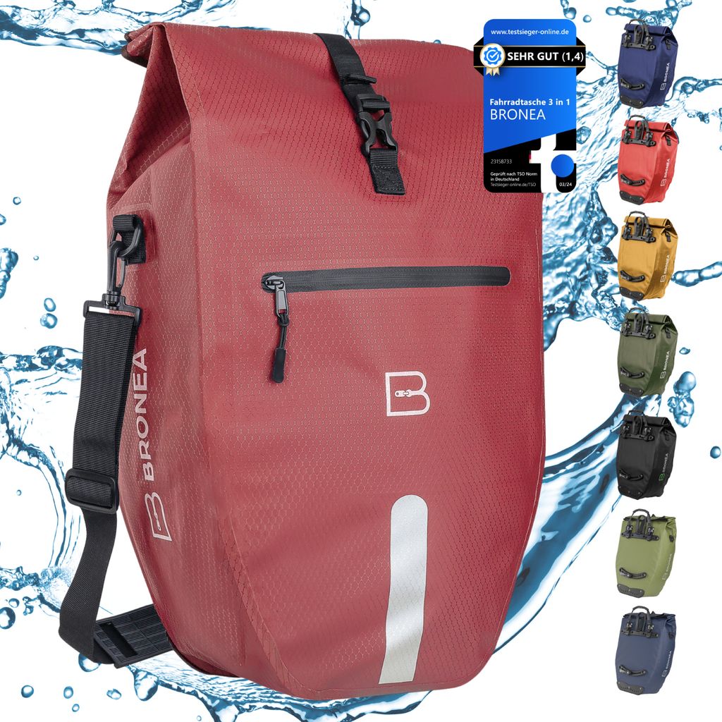 BRONEA Gepäckträgertasche für Fahrrad - XXL 28 Liter - abnehmbare Fahrradtasche für Gepäckträger hinten - Wasserdicht & Reflektierend - Cli...