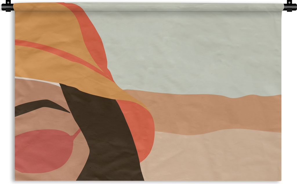 MuchoWow Wandteppich Wandbehang Frau - Sonnenbrille - Strand - Pastell 120x80 cm Tapisserie Dekoration Wandtuch - Wanddekorationen - Wandtücher
