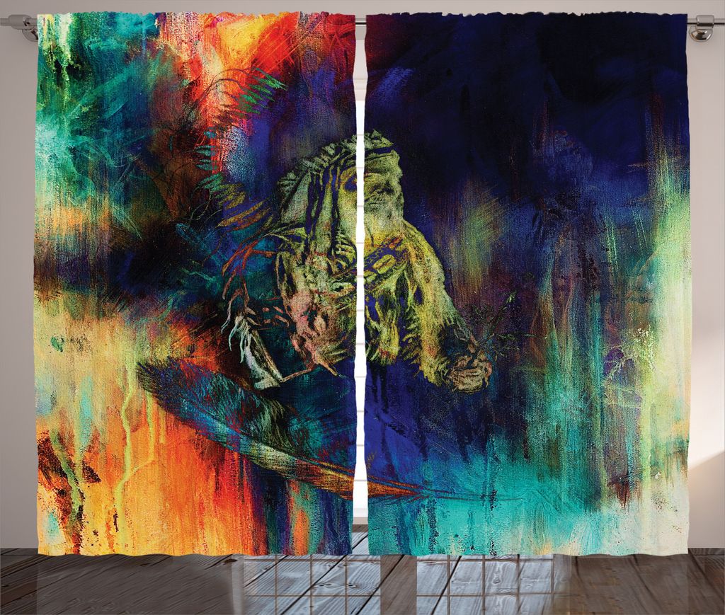 ABAKUHAUS Amerikanischer Ureinwohner Rustikaler Vorhang, Grunge Tribal, Wohnzimmer Universalband Gardinen mit Schlaufen und Haken, 280 x 225 cm, Me...
