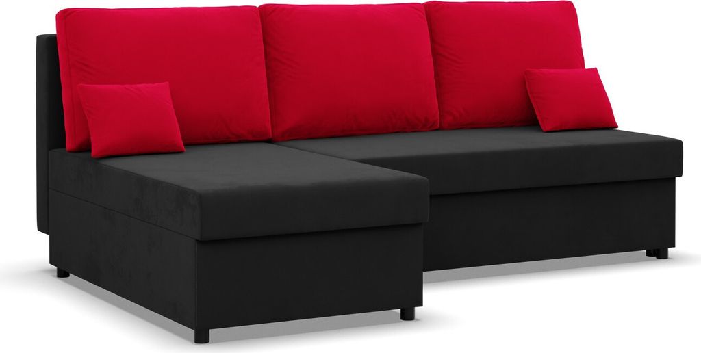 Ecksofa mit Schlaffunktion KEMI, Wohnzimmer Couch, Schlafcouch Ausziehbar, Schwarz/Rot