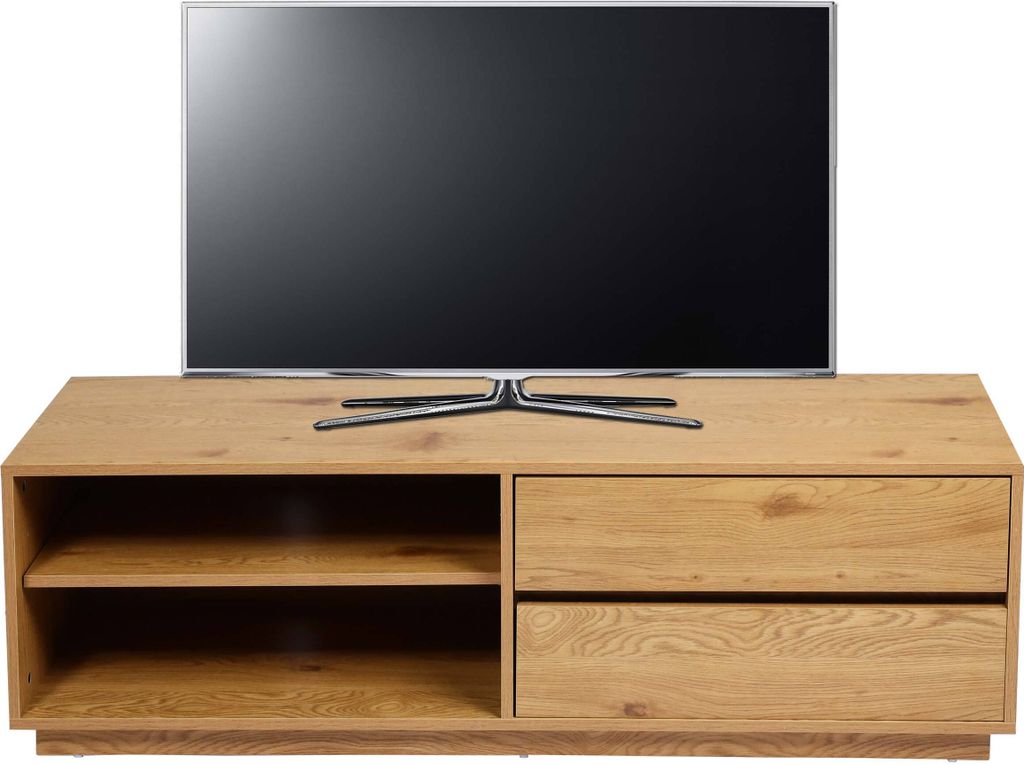 TV-Rack HWC-J78, Fernsehtisch Lowboard Kommode, Schublade, MDF 42x140x40cm Eiche-Optik