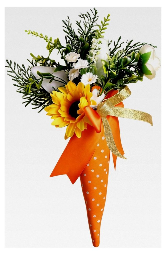 Ornamente, 20 x 30 cm, Frühlings-Sonnenblumen-Karottenstrauß, Dekoration für drinnen und draußen, Zuhause, Klassenzimmer, Büro, Feier, Haustür