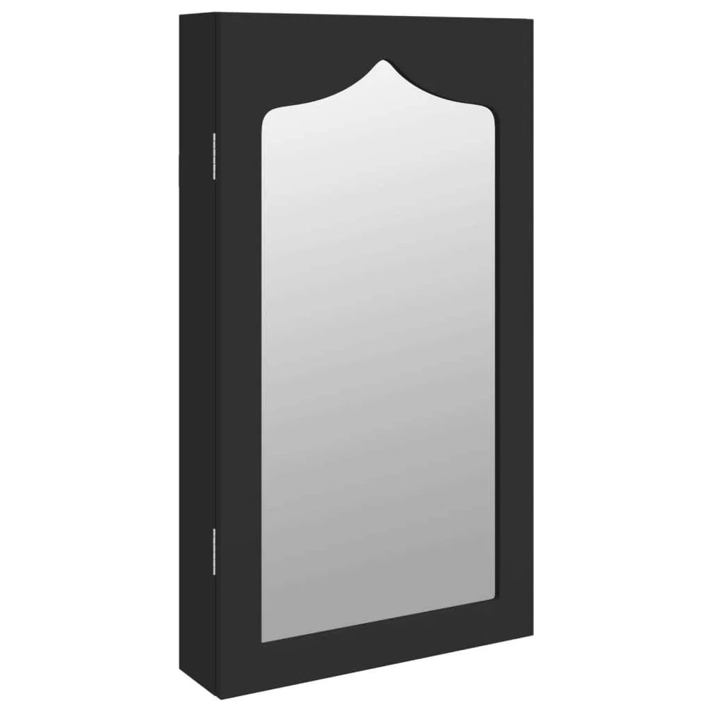 Armadio per gioielli con specchio a parete nero 37,5x10x67 cm