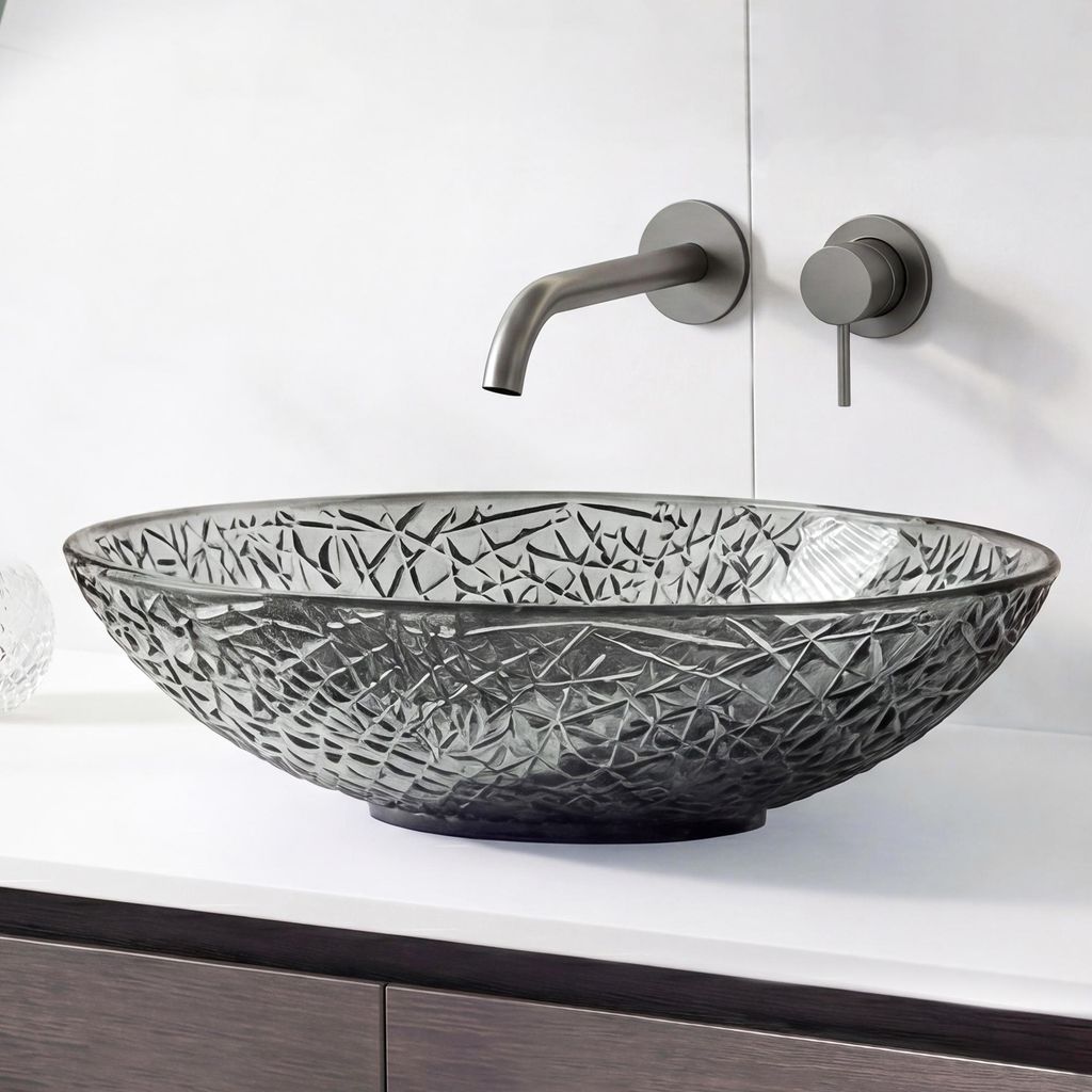 doporro waschbecken Aufsatzwaschbecken Glaswaschbecken BxTxH: 50,5x36x15,5cm in Grau Glas Waschplatz Handwaschbecken Waschtisch Minerva05